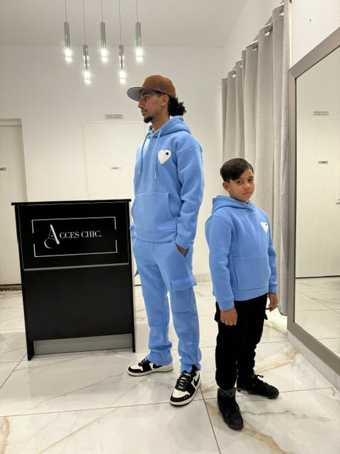 Ensemble Pull cœur bleu